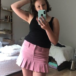 Cute Corduroy Pink Pleated Miniskirt